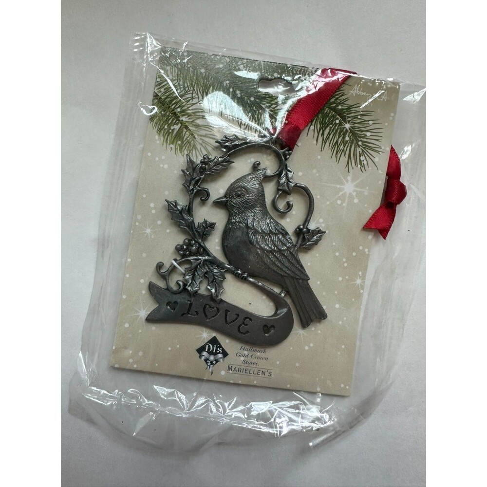 Pewter/Metal Cardinal Love Christmas Holiday Ornament